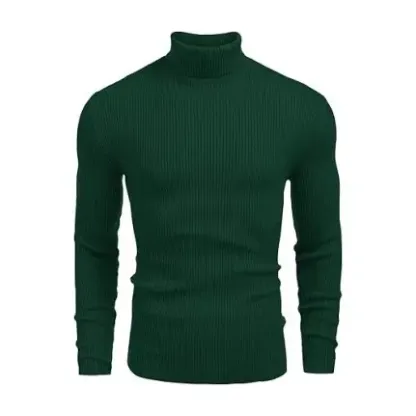 Fall/Winter Men’s Ribbed High-Neck Sweater – Slim Fit, Soft Knit, Warm Casual Pullover