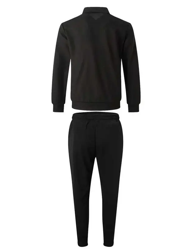 Sporty Two-piece Set Men's Plain Zip Up Jacket & Drawstring Waist Pants Tracksuit Set