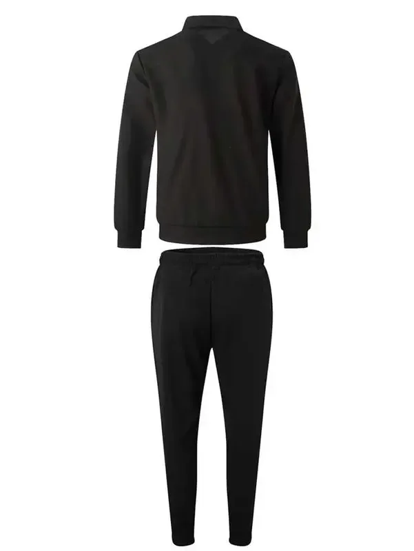 Sporty Two-piece Set Men's Plain Zip Up Jacket & Drawstring Waist Pants Tracksuit Set