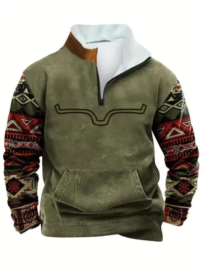 Men’s Ethnic Pattern Zip-Up Fleece Hoodie – Warm. Stylish. One-of-a-Kind. 🔥 Limited-Time Offer — 40% OFF This Week Only!