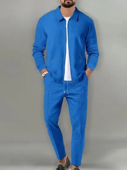 Sporty Two-piece Set Men's Plain Zip Up Jacket & Drawstring Waist Pants Tracksuit Set