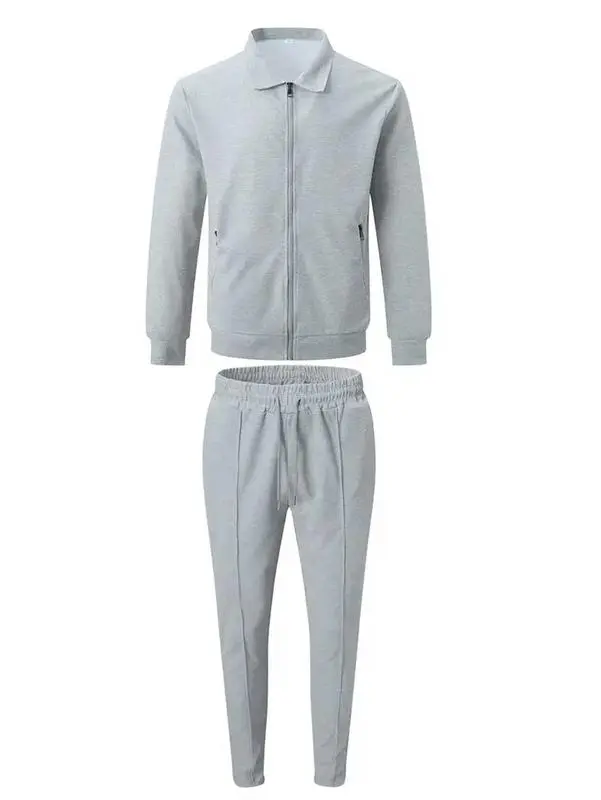 Sporty Two-piece Set Men's Plain Zip Up Jacket & Drawstring Waist Pants Tracksuit Set