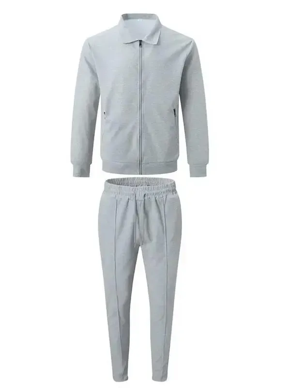 Sporty Two-piece Set Men's Plain Zip Up Jacket & Drawstring Waist Pants Tracksuit Set