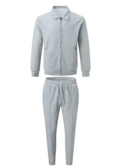 Sporty Two-piece Set Men's Plain Zip Up Jacket & Drawstring Waist Pants Tracksuit Set