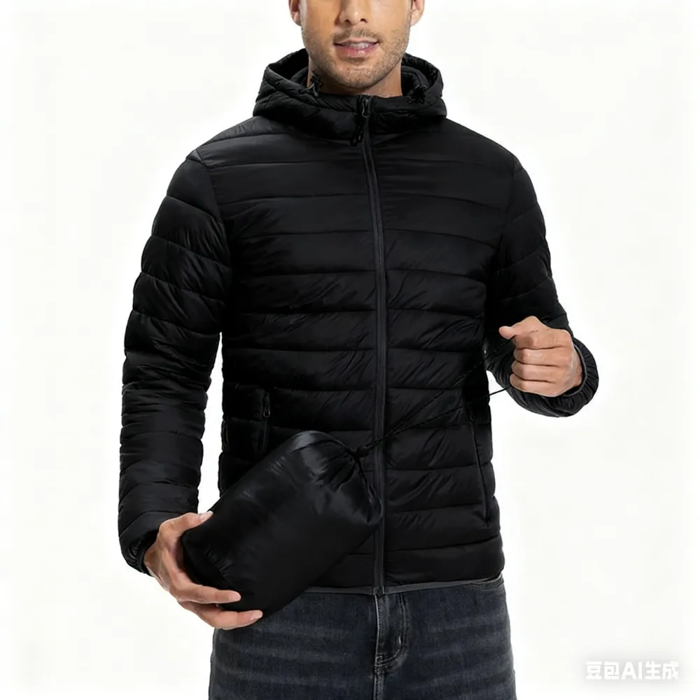 Mens Lightweight Packable Outdoor Hooded  Puffer Jacket