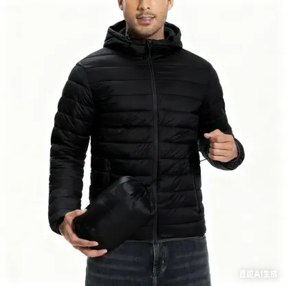 Mens Lightweight Packable Outdoor Hooded  Puffer Jacket