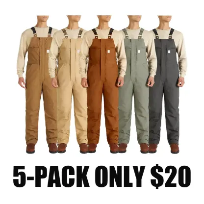 Men's Cold-Weather Insulated Bib Overalls - Loose-Fit Canvas + Tool Pockets