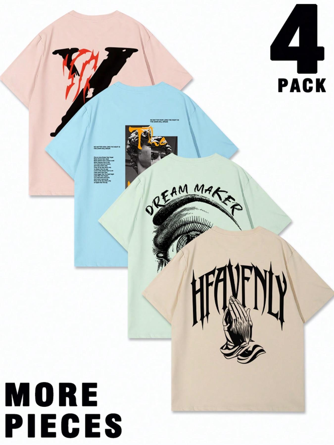 Men's Letter Print Short Sleeve Tee, Regular Fit Casual Crew Neck T-shirt for Daily Wear, Men's Top for All Seasons, Biker T Shirt
