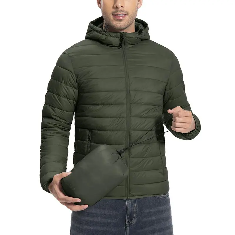 Mens Lightweight Packable Outdoor Hooded  Puffer Jacket