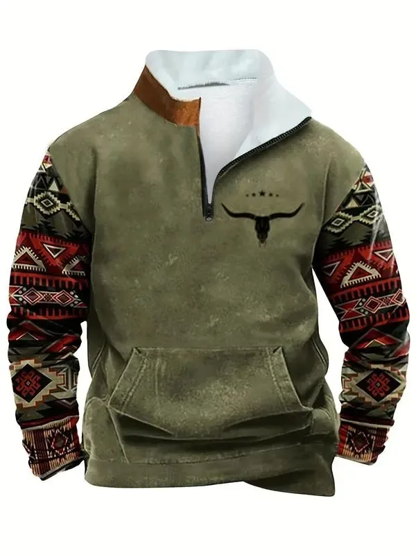 Men’s Ethnic Pattern Zip-Up Fleece Hoodie – Warm. Stylish. One-of-a-Kind. 🔥 Limited-Time Offer — 40% OFF This Week Only!