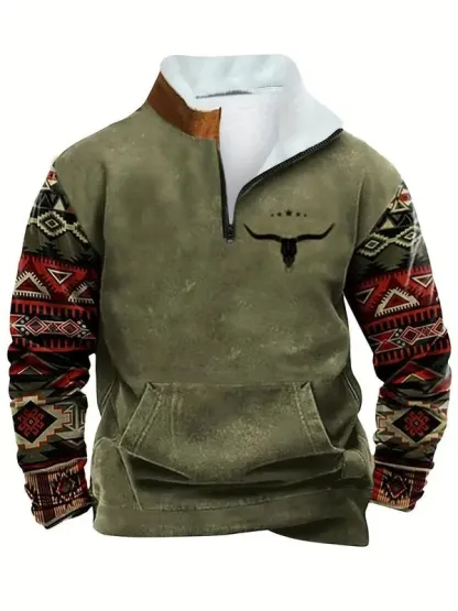 Men’s Ethnic Pattern Zip-Up Fleece Hoodie – Warm. Stylish. One-of-a-Kind. 🔥 Limited-Time Offer — 40% OFF This Week Only!