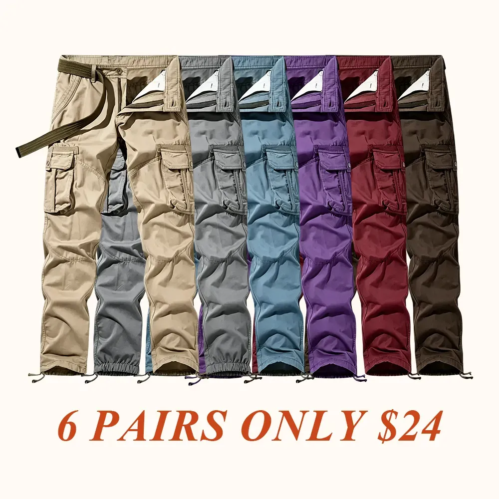 Workwear pants for spring and autumn, men's fashion trend pants, men's multi-pocket casual long pants