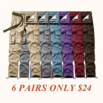 Workwear pants for spring and autumn, men's fashion trend pants, men's multi-pocket casual long pants
