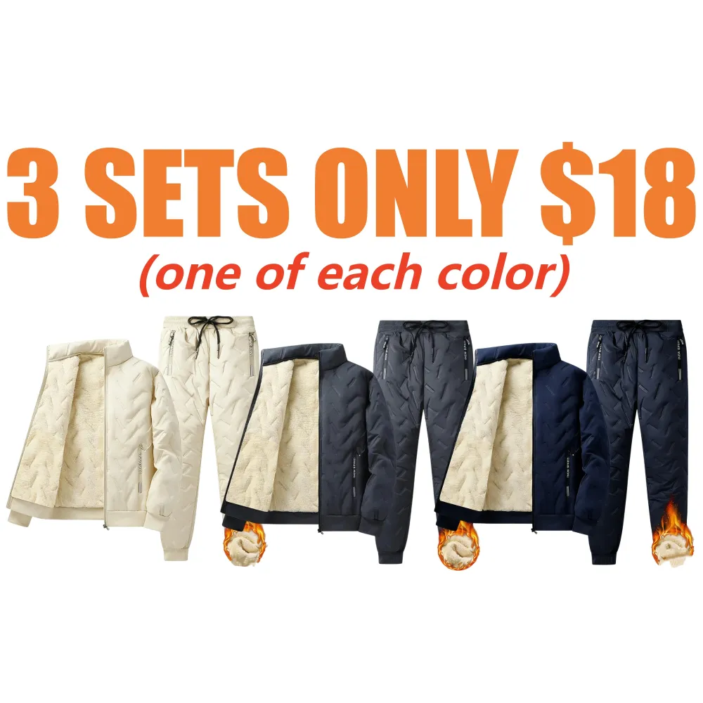 Men's Hooded Fleece Casual Set Stand Collar Jacket & Pants