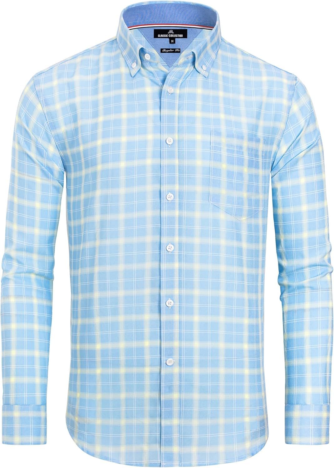 Clearance sale! Men's Plaid Button Down Shirts Cotton Long Sleeve Dress Shirts Regular Fit Gingham Shirts