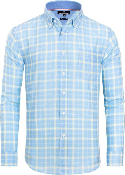 Clearance sale! Men's Plaid Button Down Shirts Cotton Long Sleeve Dress Shirts Regular Fit Gingham Shirts