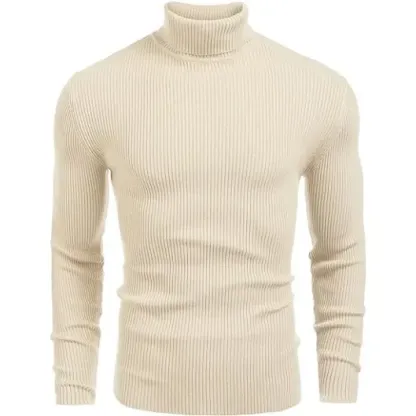Fall/Winter Men’s Ribbed High-Neck Sweater – Slim Fit, Soft Knit, Warm Casual Pullover