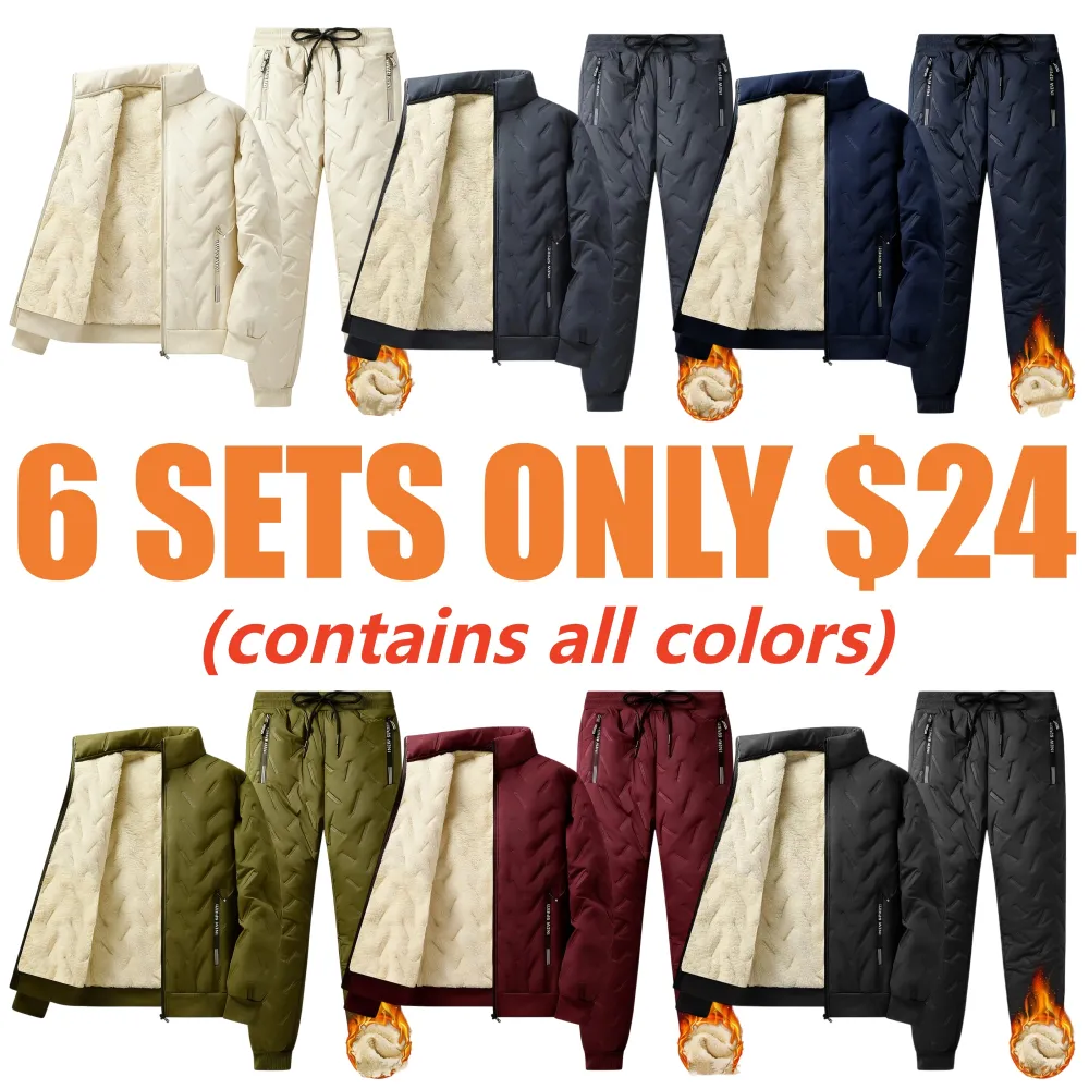 Men's Hooded Fleece Casual Set Stand Collar Jacket & Pants