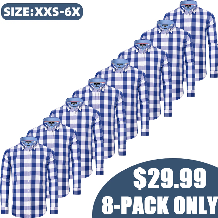 Clearance sale! Men's Plaid Button Down Shirts Cotton Long Sleeve Dress Shirts Regular Fit Gingham Shirts