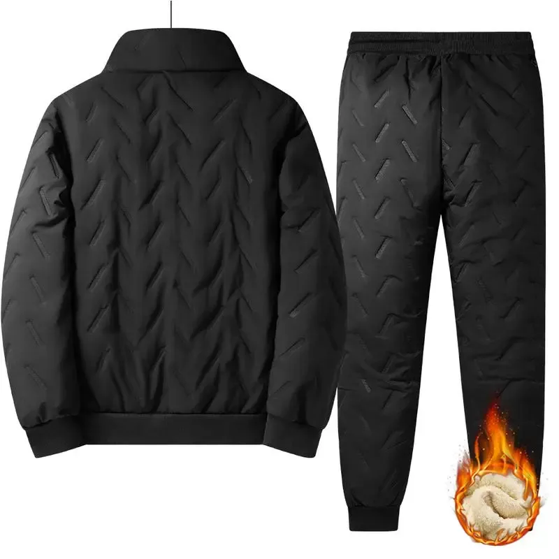 Men's Hooded Fleece Casual Set Stand Collar Jacket & Pants