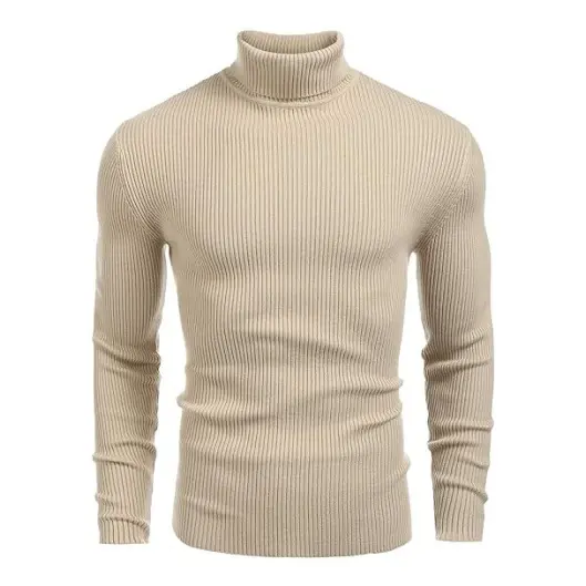 Fall/Winter Men’s Ribbed High-Neck Sweater – Slim Fit, Soft Knit, Warm Casual Pullover