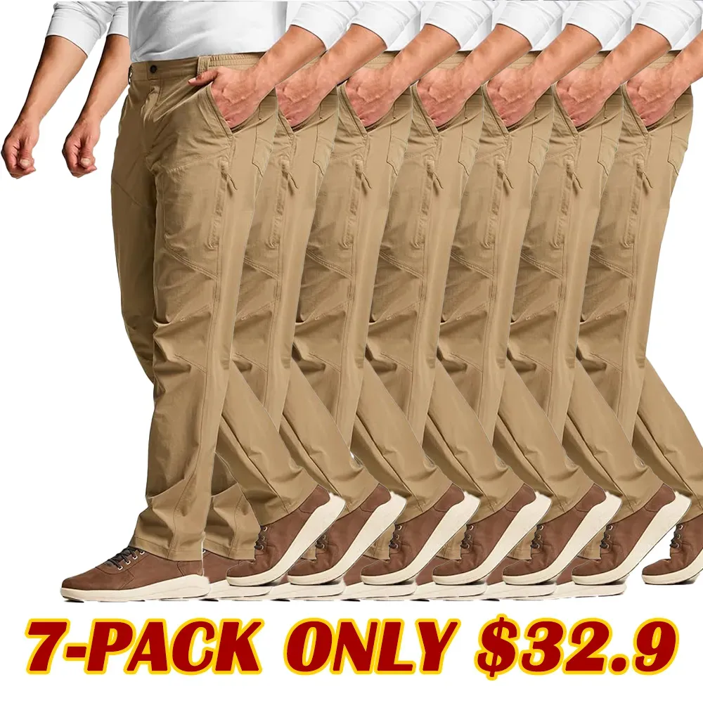 Men's Vent Stretch Pants, Quick Dry Lightweight Casual Cargo Pants, Water Resistant Straight-Fit Utility Work Pants