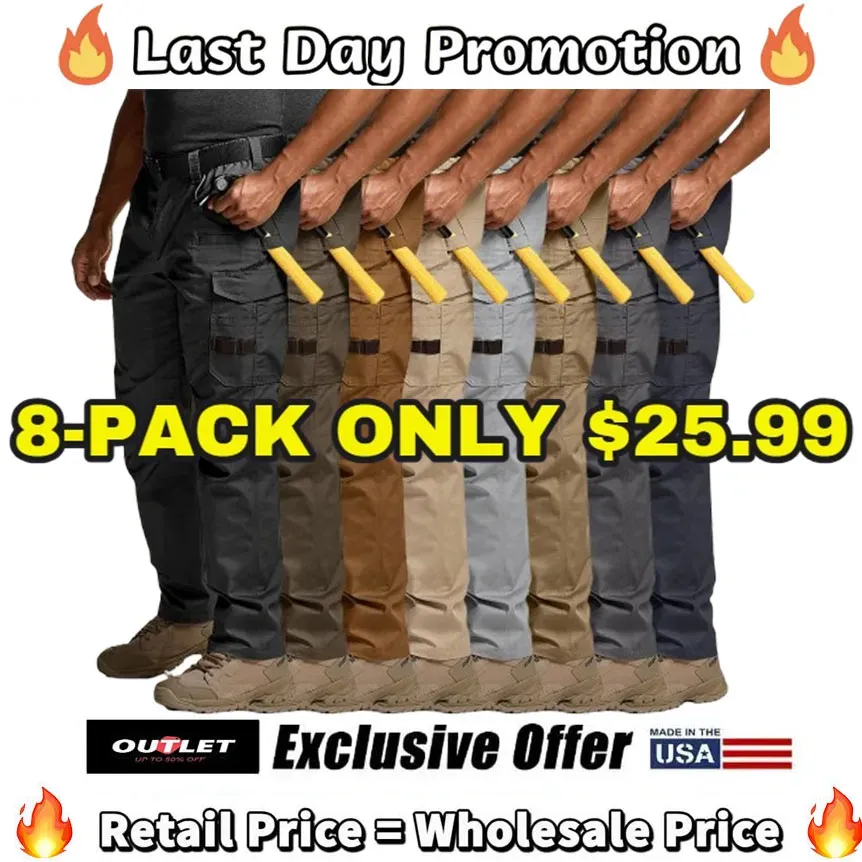 🔥8-PACK Today Only $25.99🔥Men's Ripstop Work Pants,Water Resistant O