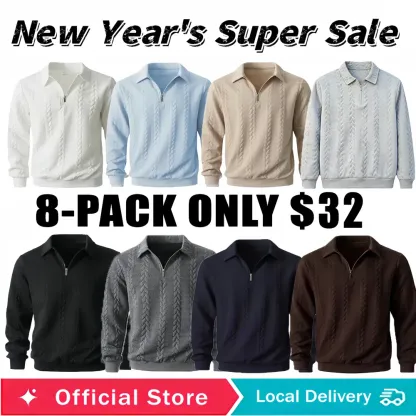 🔥Last Day Promotion!🔥Clearance Sale - Up to 90% Off-Men's Fall Winter Outfits Knitted Polo Neck Long Sleeve Sweatshirt for Daliy Wear
