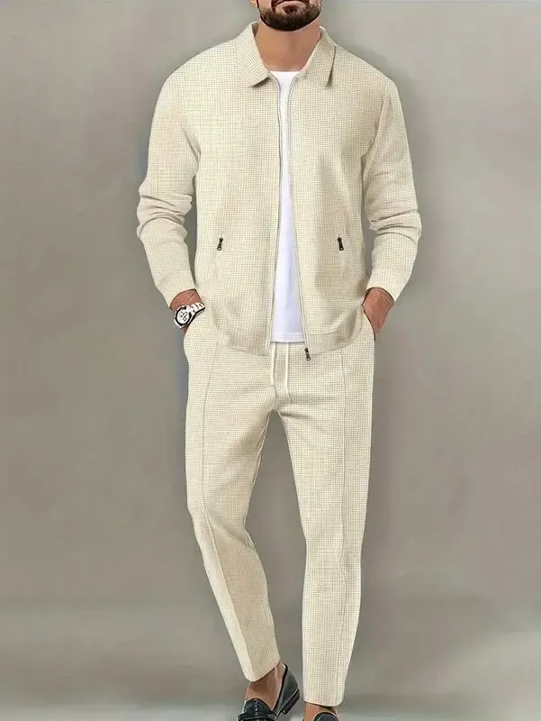 Sporty Two-piece Set Men's Plain Zip Up Jacket & Drawstring Waist Pants Tracksuit Set