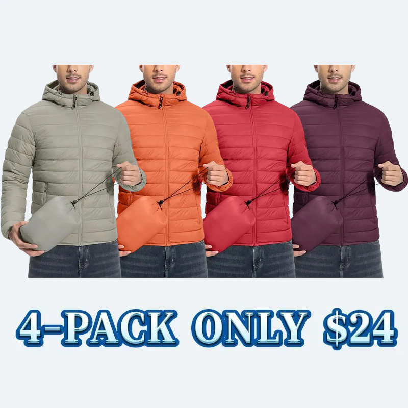 Mens Lightweight Packable Outdoor Hooded  Puffer Jacket