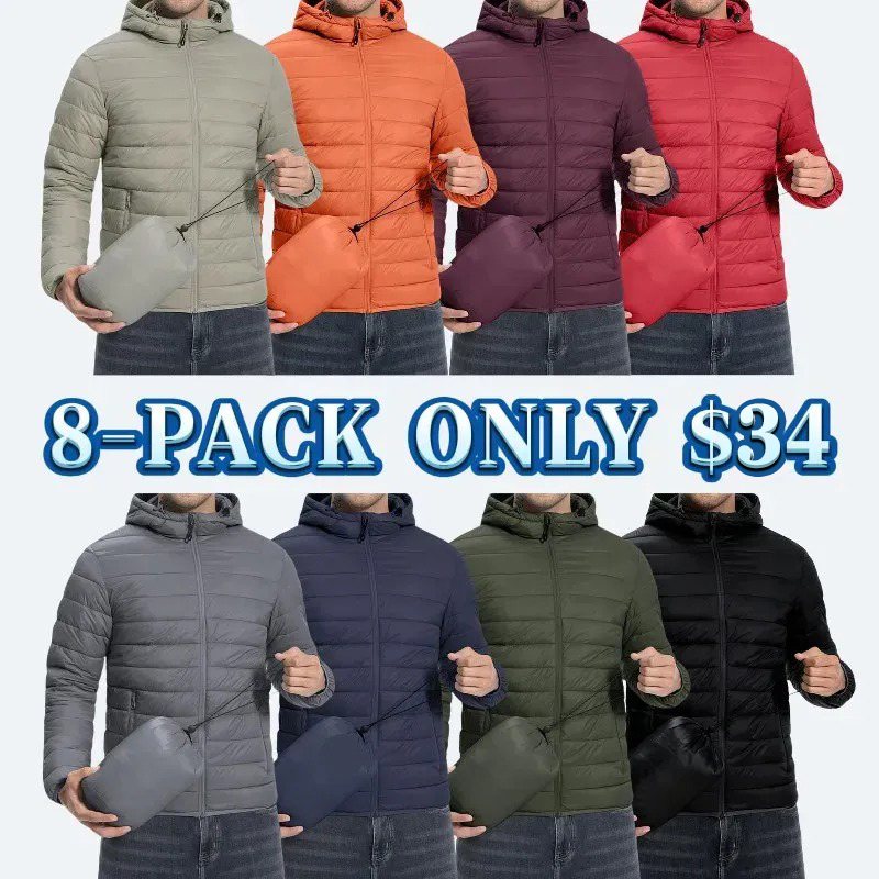 Mens Lightweight Packable Outdoor Hooded Puffer Jacket