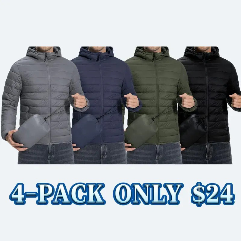 Mens Lightweight Packable Outdoor Hooded  Puffer Jacket