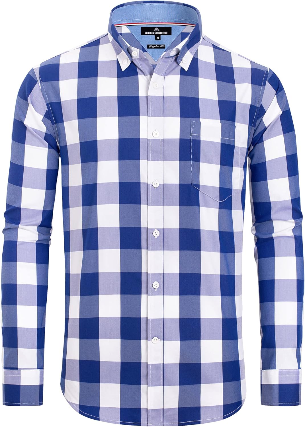 Clearance sale! Men's Plaid Button Down Shirts Cotton Long Sleeve Dress Shirts Regular Fit Gingham Shirts