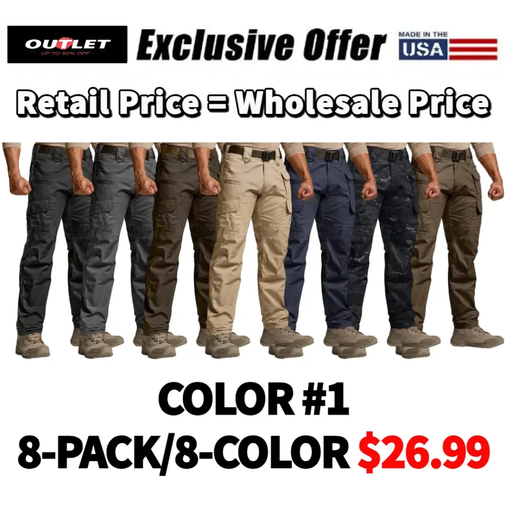 [8-PACK/8-COLOR]Men's Tactical Work Pants 9 Pockets Ripstop