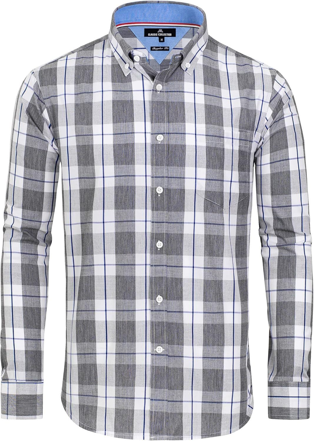 Clearance sale! Men's Plaid Button Down Shirts Cotton Long Sleeve Dress Shirts Regular Fit Gingham Shirts