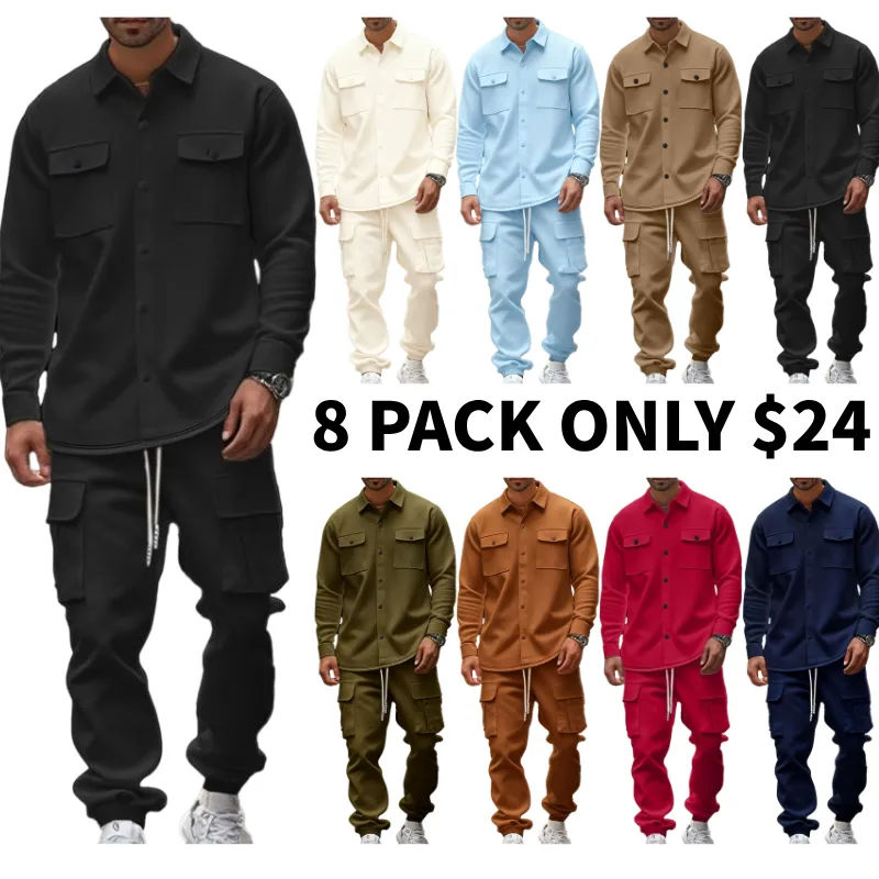 8-Pack Mens Shirt Jacket & Cargo Pants Sets  Only $24 (All Colors Included)