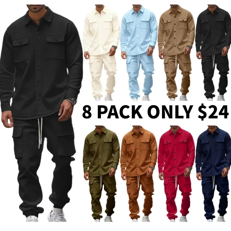 8-Pack Mena??s Shirt Jacket & Cargo Pants Sets a?? Only $24 (All