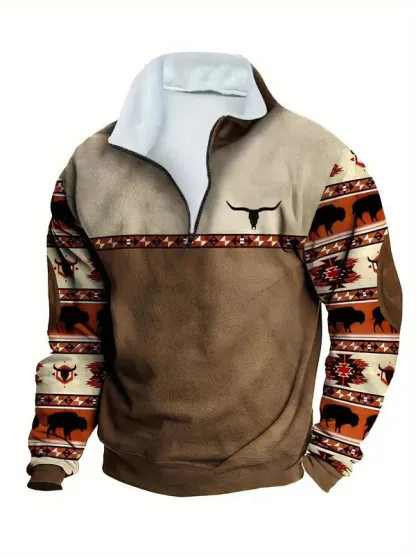 Men’s Ethnic Pattern Zip-Up Fleece Hoodie – Warm. Stylish. One-of-a-Kind. 🔥 Limited-Time Offer — 40% OFF This Week Only!