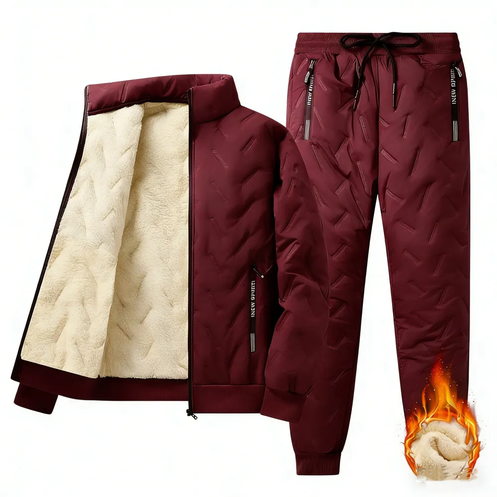 Men's Hooded Fleece Casual Set Stand Collar Jacket & Pants