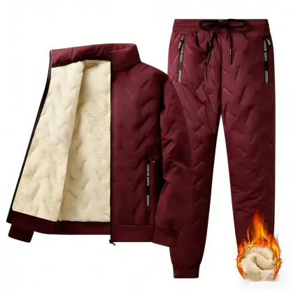 Men's Hooded Fleece Casual Set Stand Collar Jacket & Pants