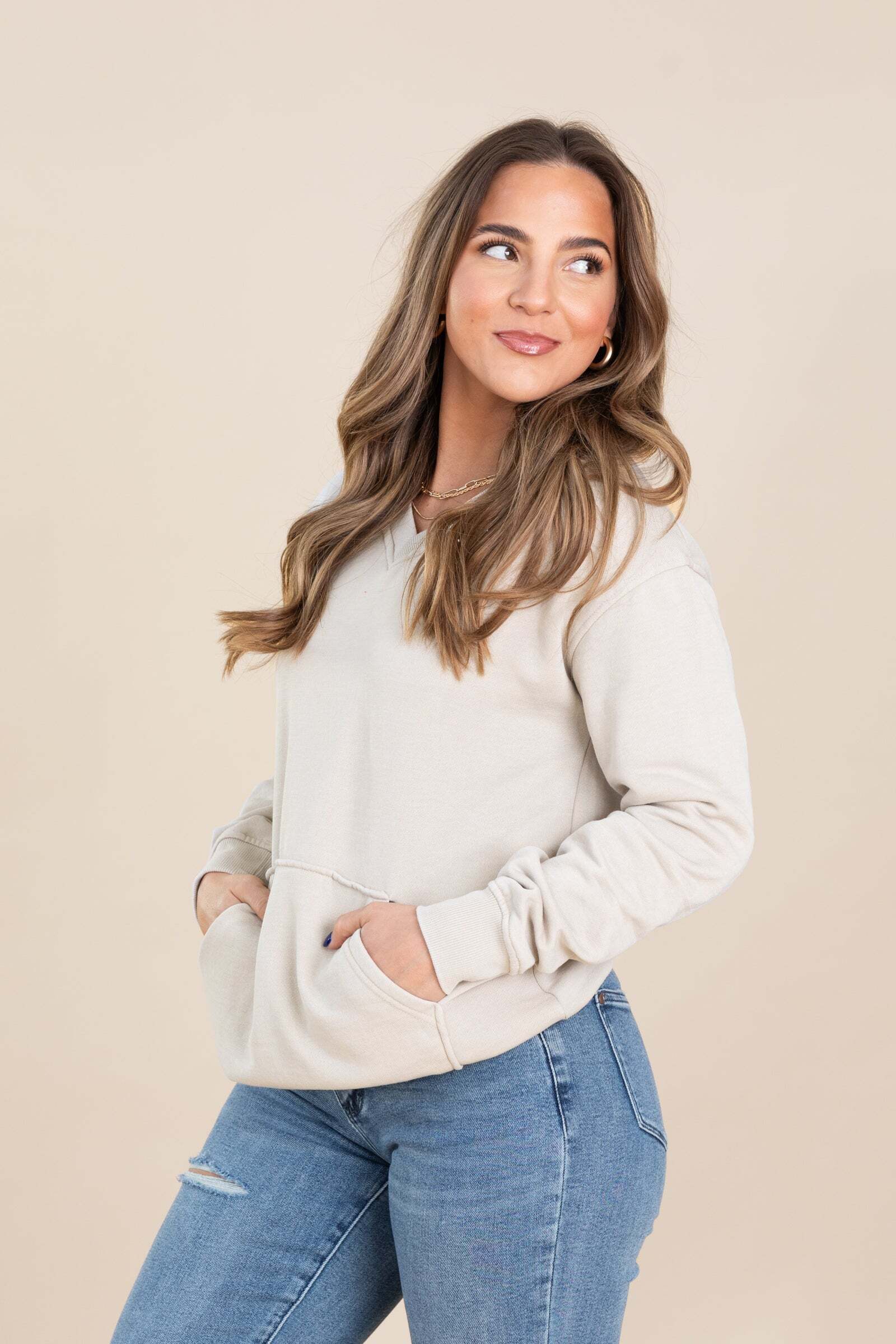 🔥 Your Favorite Is Back!Pigment Dyed Cozy Campfire V-Neck Sweatshirt