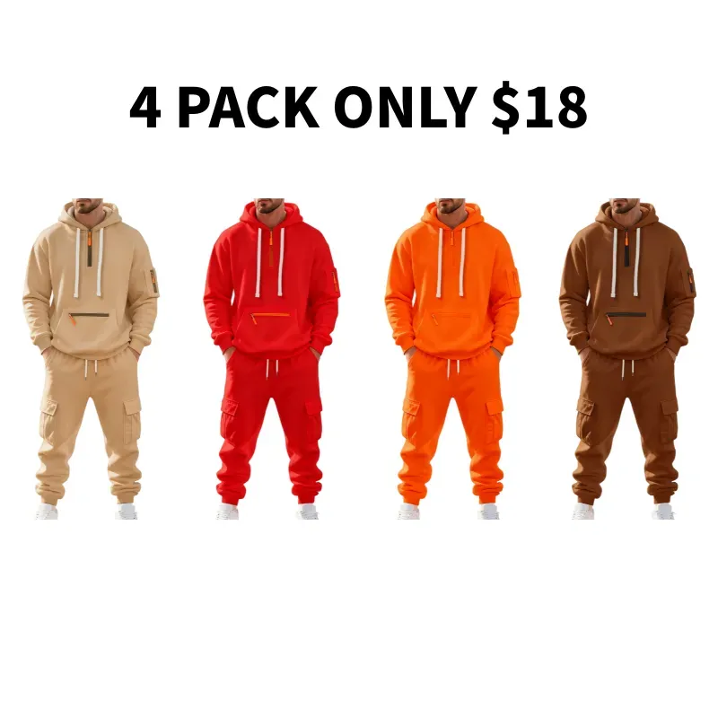 Men's 8-Pack Hoodie & Cargo Pants Tracksuit Set - 8 Colors, Only $24
