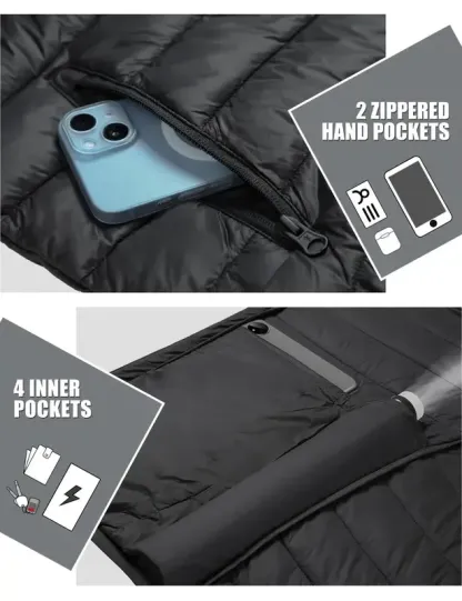 Mens Lightweight Packable Outdoor Hooded  Puffer Jacket