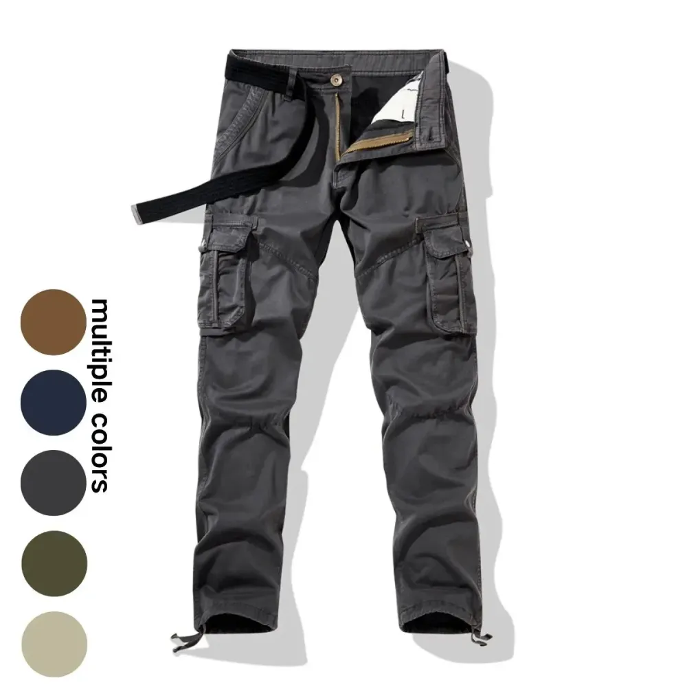 Workwear pants for spring and autumn, men's fashion trend pants, men's multi-pocket casual long pants