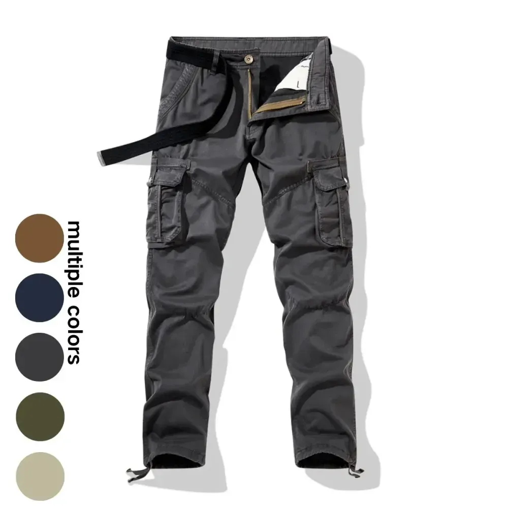 Workwear pants for spring and autumn, men's fashion trend pants, men's multi-pocket casual long pants