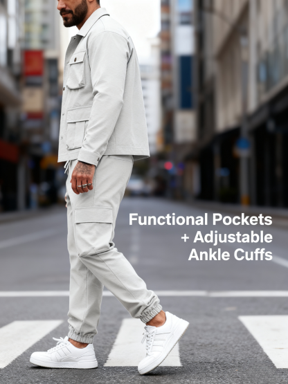 Factory Clearance! Men's Solid Color Two-Piece Set — Button-Up Shirt & Pants, Casual Long Sleeve Workwear Outfit for Spring & Fall