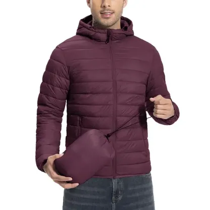 Mens Lightweight Packable Outdoor Hooded  Puffer Jacket