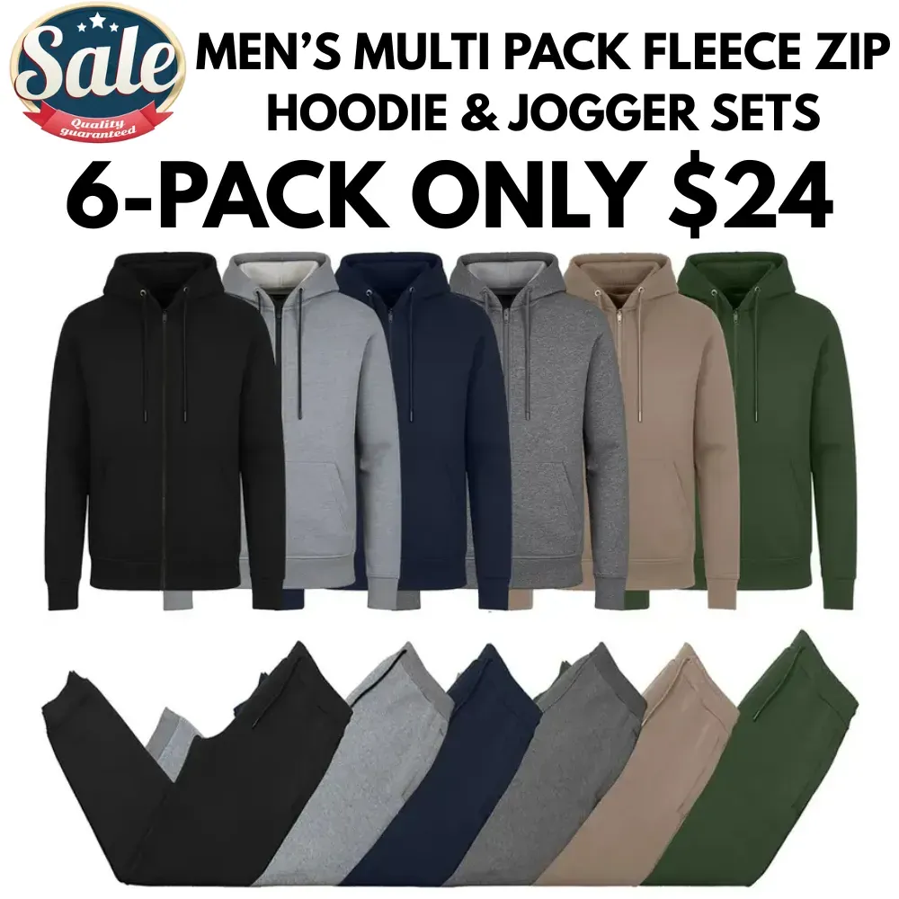 Men��s Multi Pack Fleece Zip Hoodie & Jogger Sets