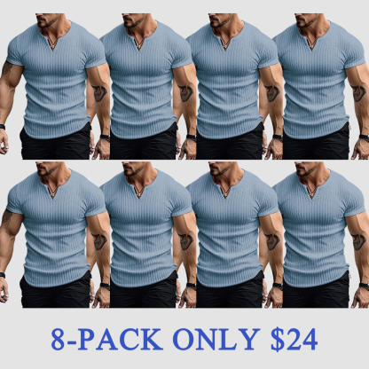 Men's Vertical Striped V-Neck Short Sleeve T-Shirt