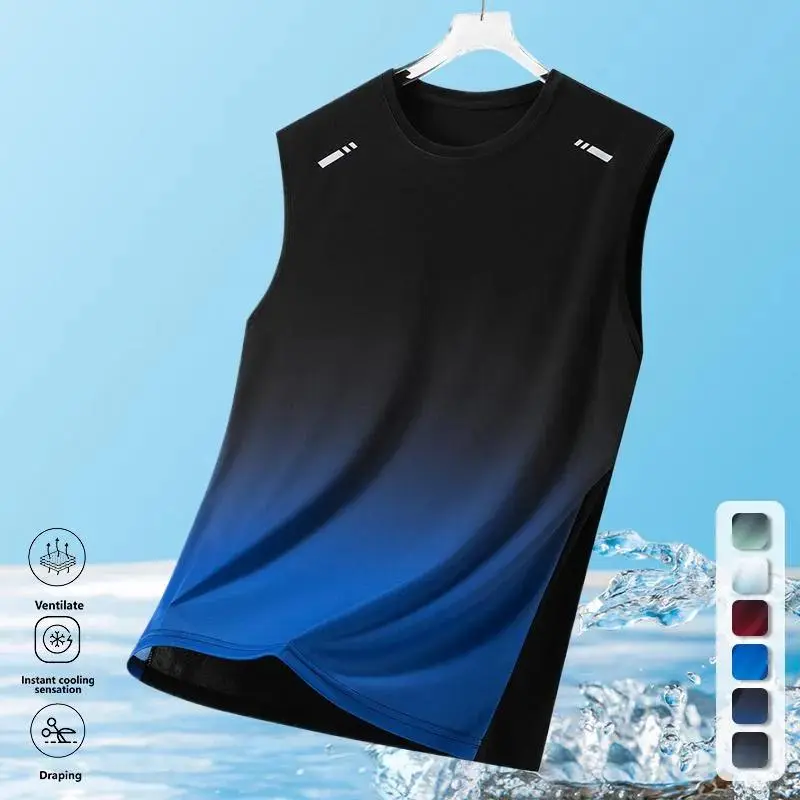 Men's Ultra-Thin Loose Fit Tank Top with Gradient Print Design Breathable Athletic Tops